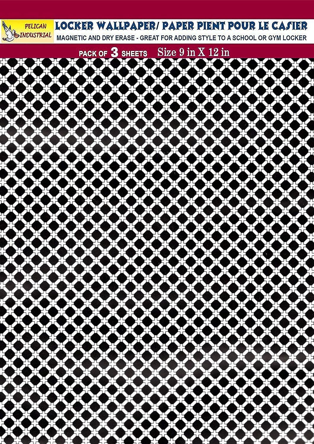 PELICAN INDUSTRIAL Magnetic Locker Wallpaper (Full Sheet Magnetic) - Black & White - Pack of 3 Sheets - v2b