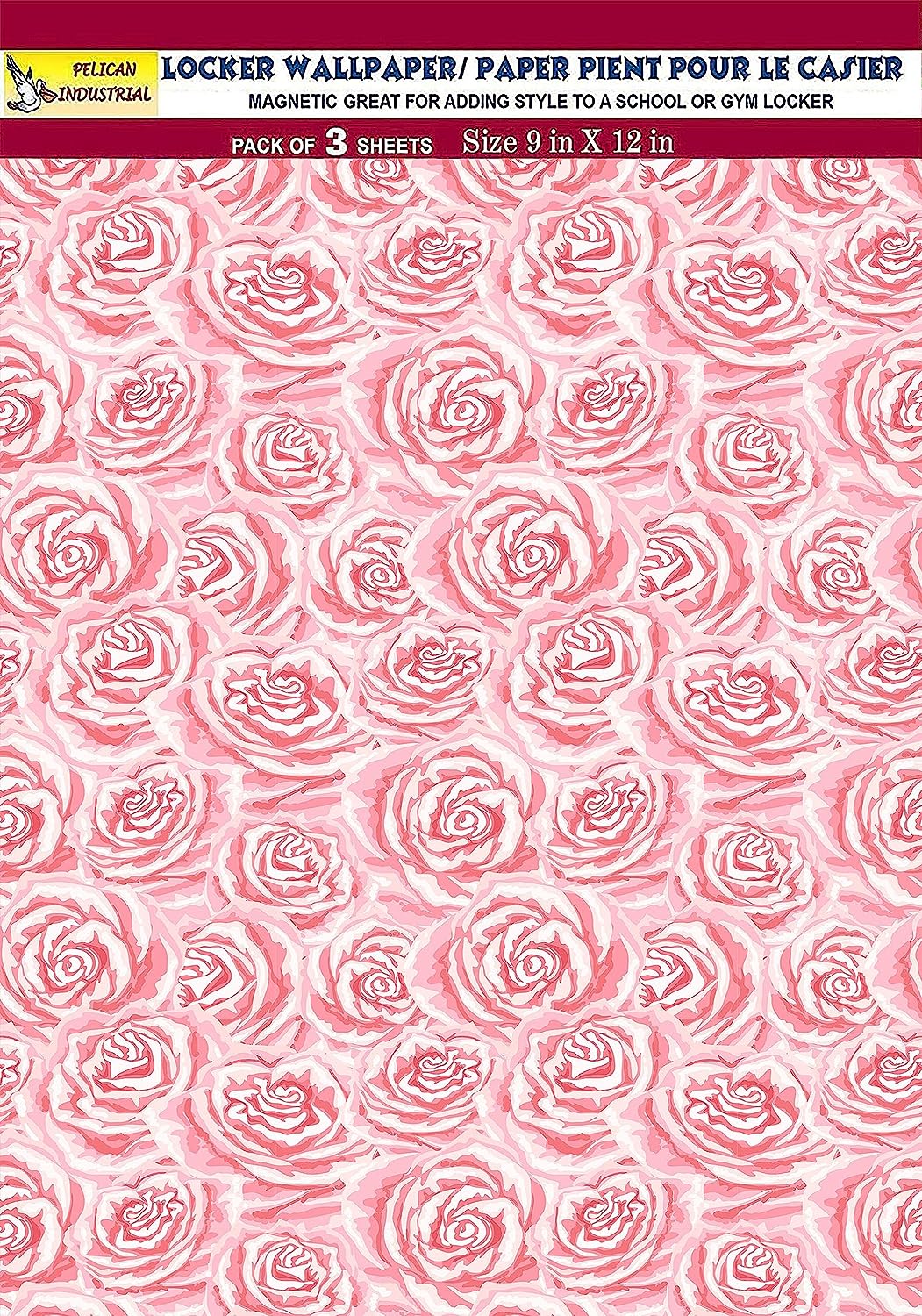 PELICAN INDUSTRIAL Magnetic Locker Wallpaper (Full Sheet Magnetic) - Remove & Reuse Decorative Vinyl - Made in USA - Fade, Tear and Water Resistant - (Pink Roses) - Pack of 3 Sheets (vb066)