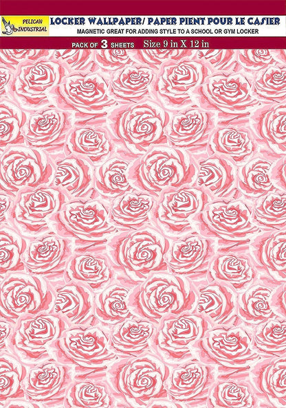 PELICAN INDUSTRIAL Magnetic Locker Wallpaper (Full Sheet Magnetic) - Remove & Reuse Decorative Vinyl - Made in USA - Fade, Tear and Water Resistant - (Pink Roses) - Pack of 3 Sheets (vb066)