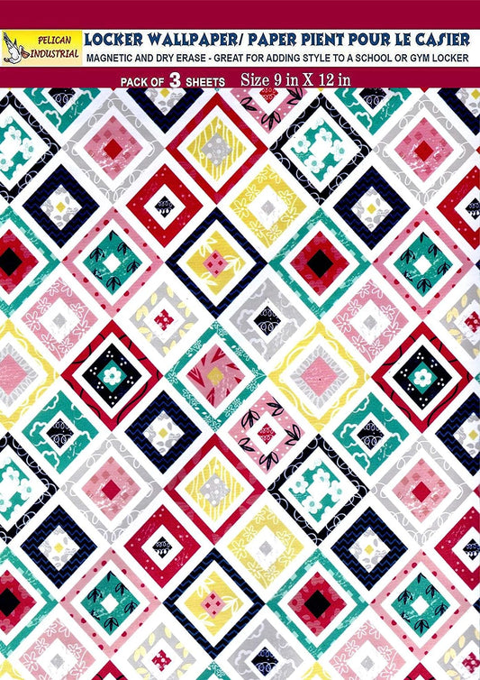 PELICAN INDUSTRIAL Magnetic Locker Wallpaper (Full Sheet Magnetic) - Geometric Design - Pack of 3 Sheets - v9c