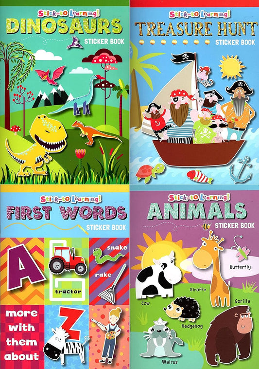 Stick-to Learning - First Words, Animals, Treasure Hunt, Dinosaurs - Sticker Book