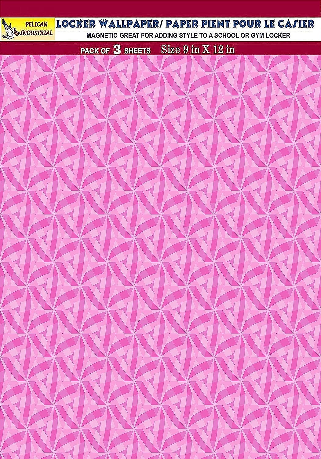 PELICAN INDUSTRIAL Magnetic Locker Wallpaper (Full Sheet Magnetic) - Remove & Reuse Decorative Vinyl - Made in USA - Fade, Tear and Water Resistant - (Pink Geometric) - Pack of 3 Sheets (vb069)