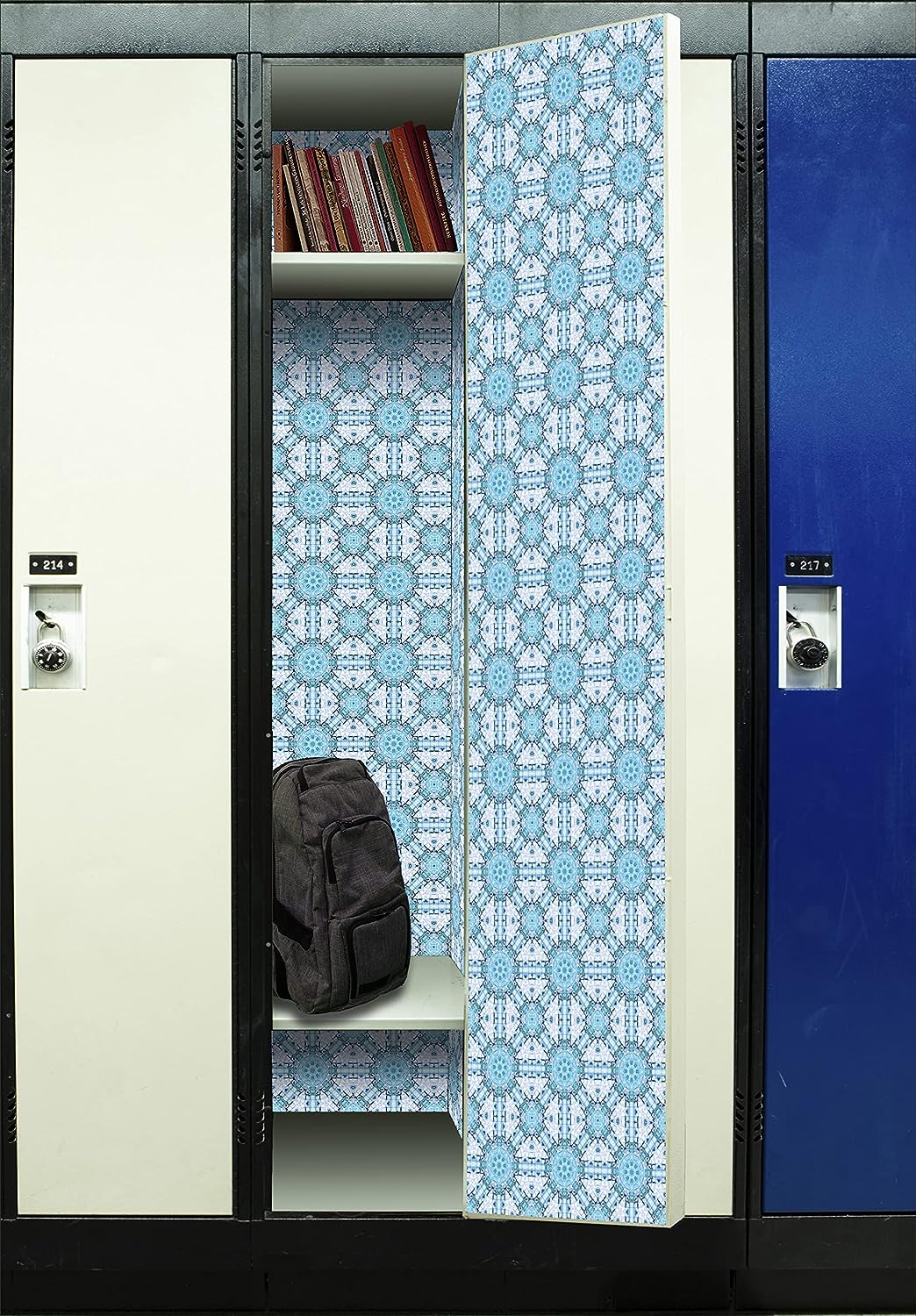 Deluxe School Locker Magnetic Wallpaper (Full sheet Magnetic) - Full Cover Standard Half Lockers - Trimmable, Easy Install, Remove & Reuse - Pack of 12 Sheets - (Geometric Blue vr68)