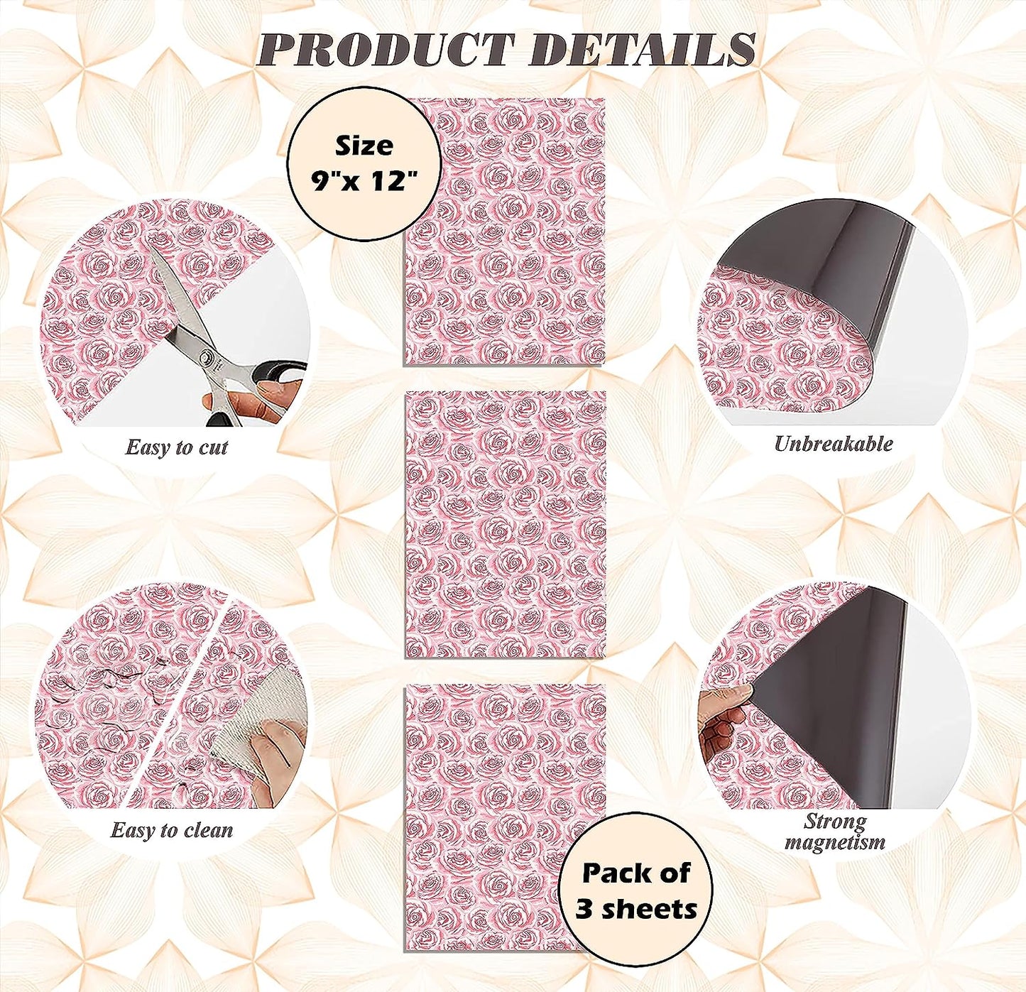 PELICAN INDUSTRIAL Magnetic Locker Wallpaper (Full Sheet Magnetic) - Remove & Reuse Decorative Vinyl - Made in USA - Fade, Tear and Water Resistant - (Pink Roses) - Pack of 3 Sheets (vb066)