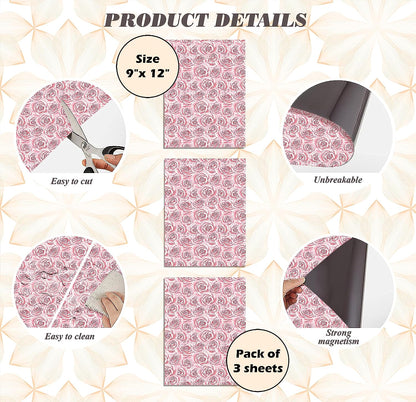 PELICAN INDUSTRIAL Magnetic Locker Wallpaper (Full Sheet Magnetic) - Remove & Reuse Decorative Vinyl - Made in USA - Fade, Tear and Water Resistant - (Pink Roses) - Pack of 3 Sheets (vb066)