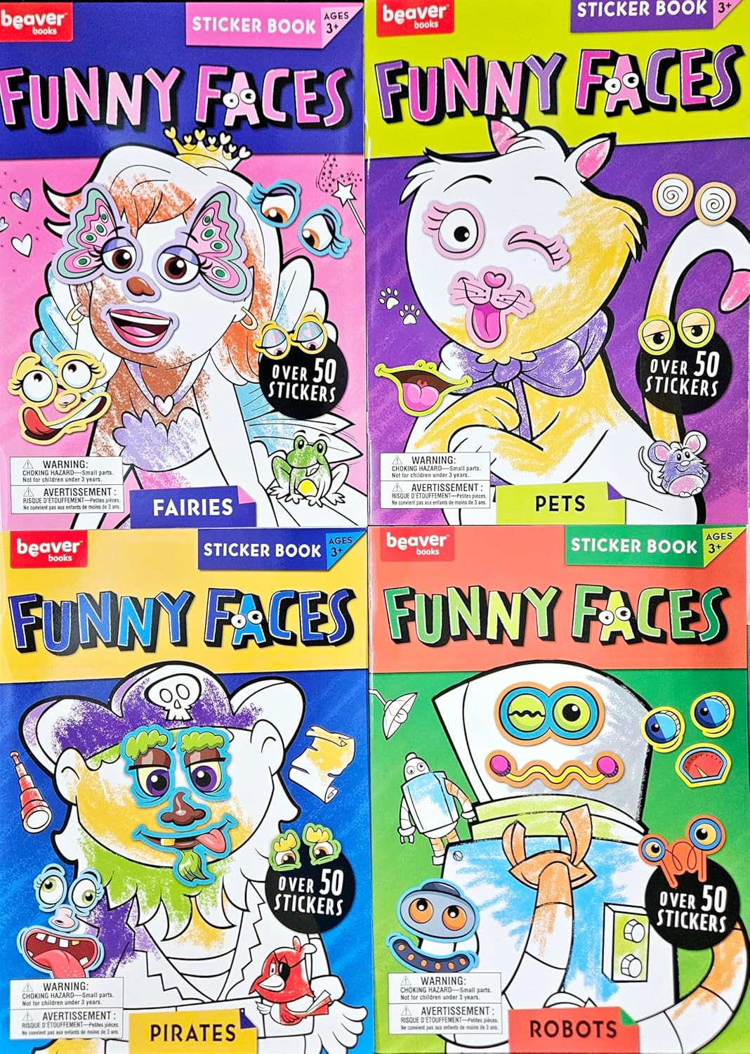 Funny Faces Sticker & Coloring Book with 50 Stickers 4-Pack (Assorted)
