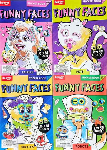 Funny Faces Sticker & Coloring Book with 50 Stickers 4-Pack (Assorted)