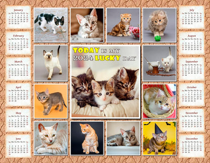 2024 Magnetic Calendar (Kittens) - Calendar Photo Collage Magnets - Today is my Lucky Day - (Fade, Tear, and Water Resistant)