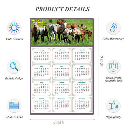 2026 Peel & Stick Calendar - Today is my Lucky Day Removable - Horses 02 (9"x 6")