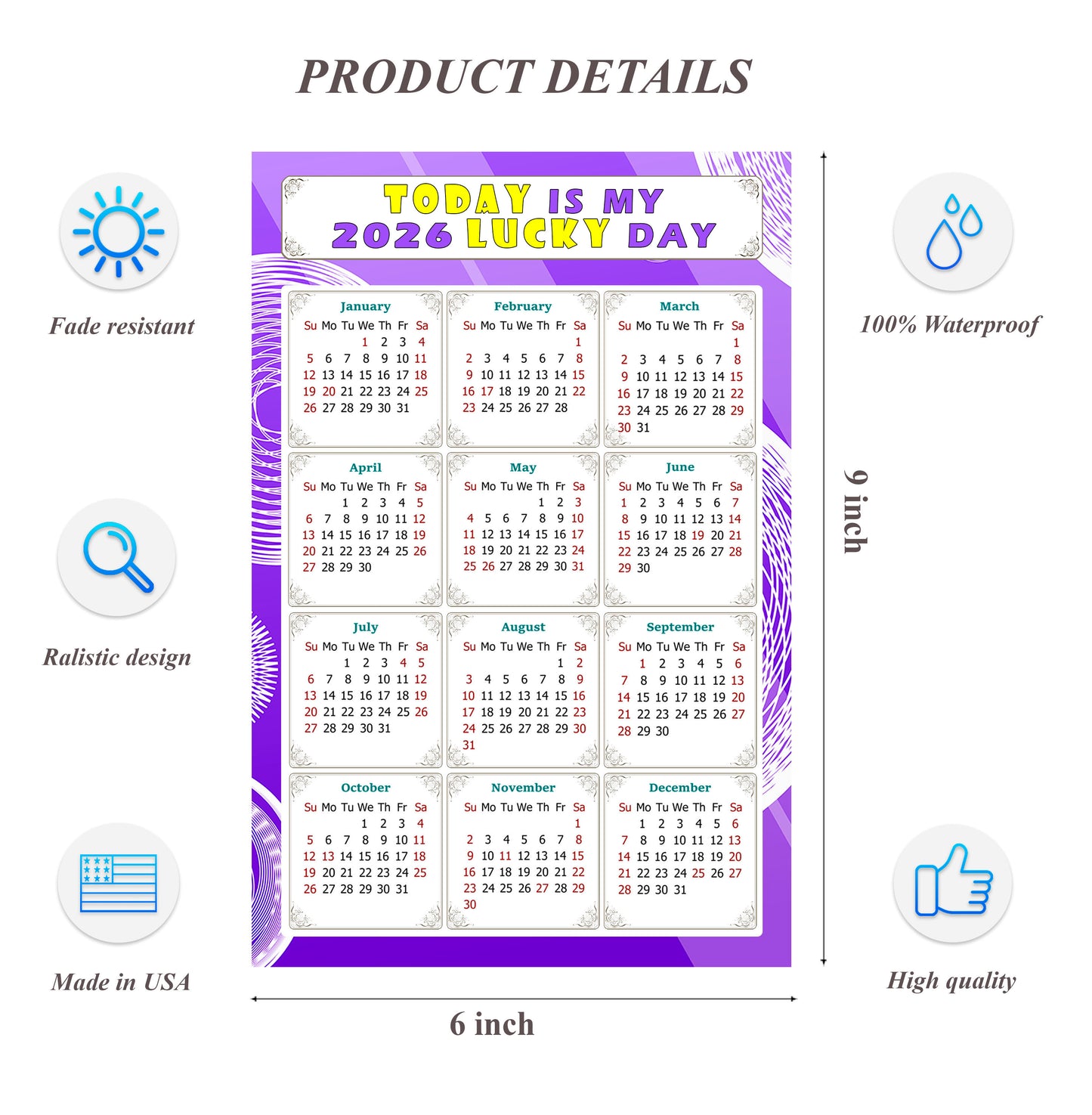 2026 Peel & Stick Calendar - Today is my Lucky Day Removable - 01
