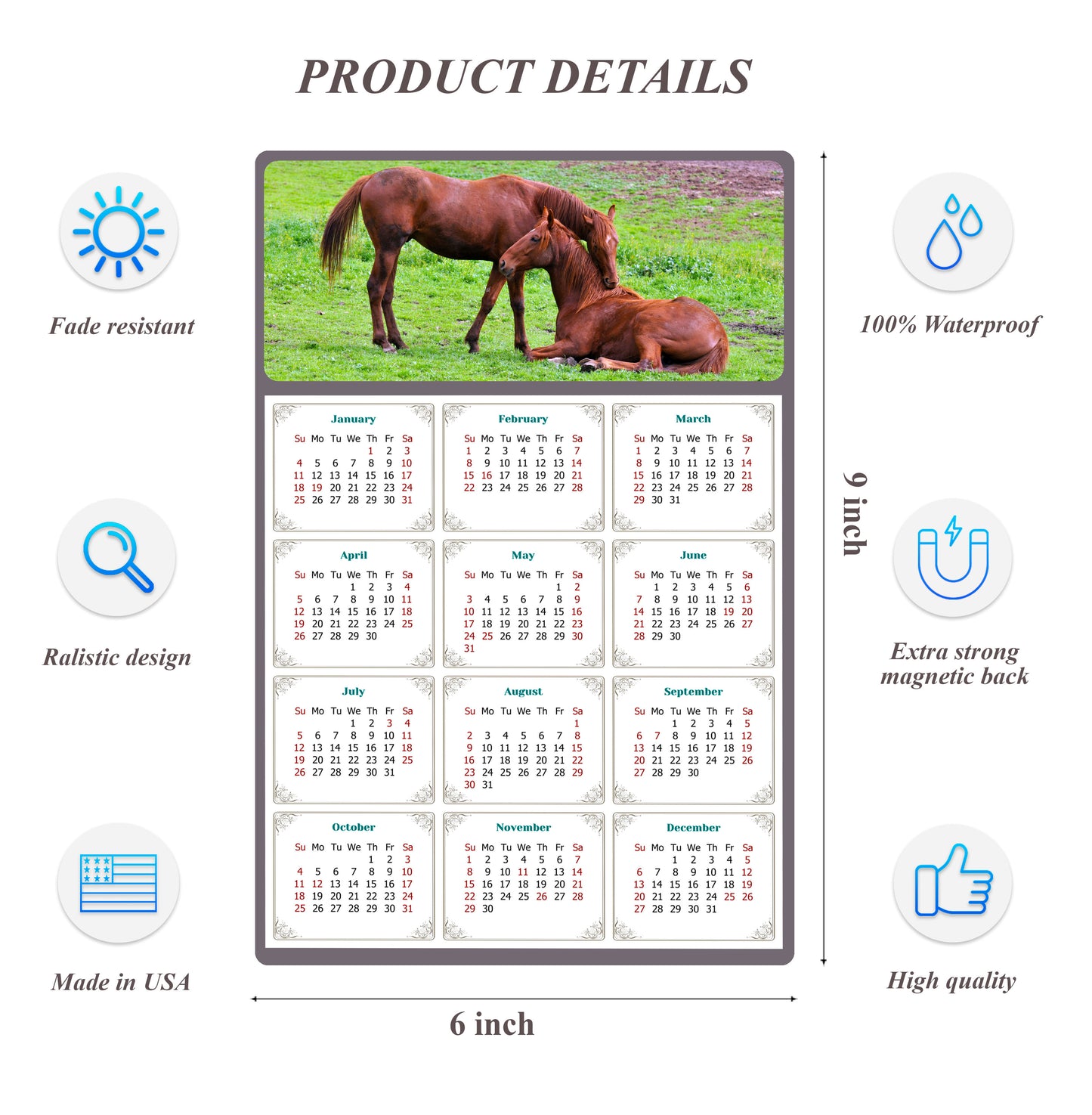 2026 Peel & Stick Calendar - Today is my Lucky Day Removable - Horses 019 (9"x 6")
