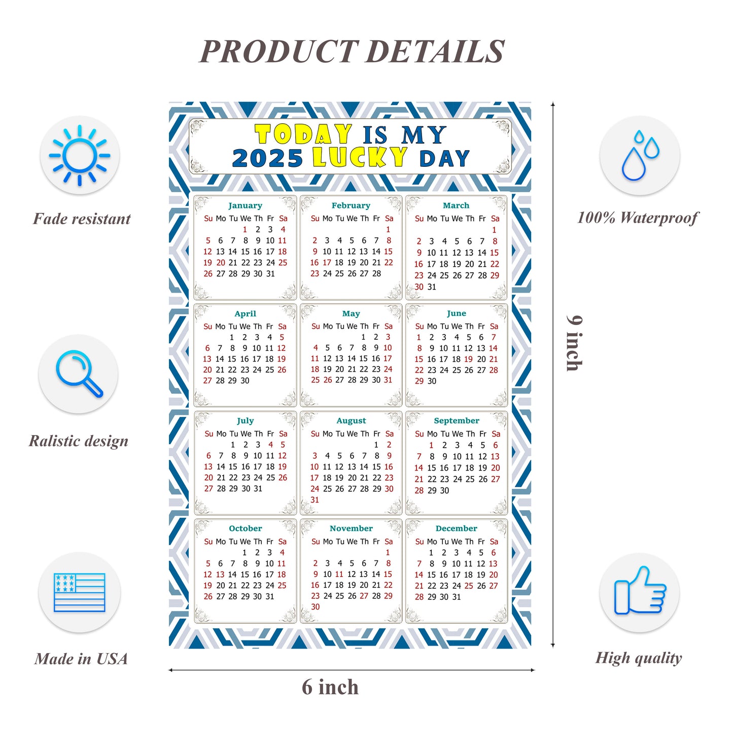 2025 Peel & Stick Calendar - Today is my Lucky Day Removable - 038