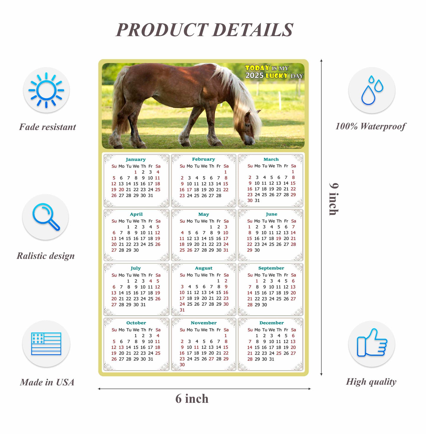 2025 Peel & Stick Calendar - Today is my Lucky Day Removable - Horses 016 (9"x 6")
