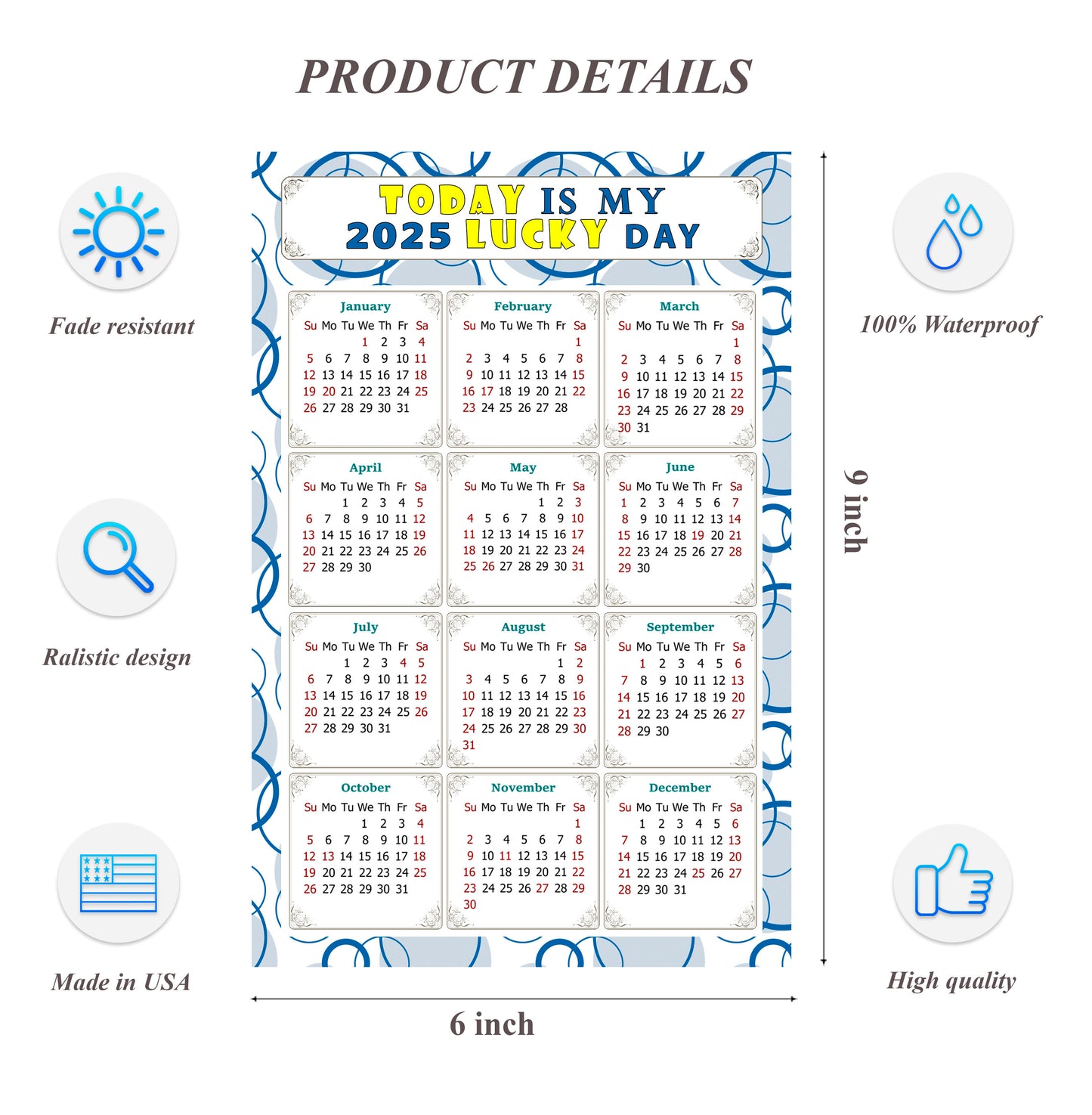 2025 Peel & Stick Calendar - Today is my Lucky Day Removable - 034