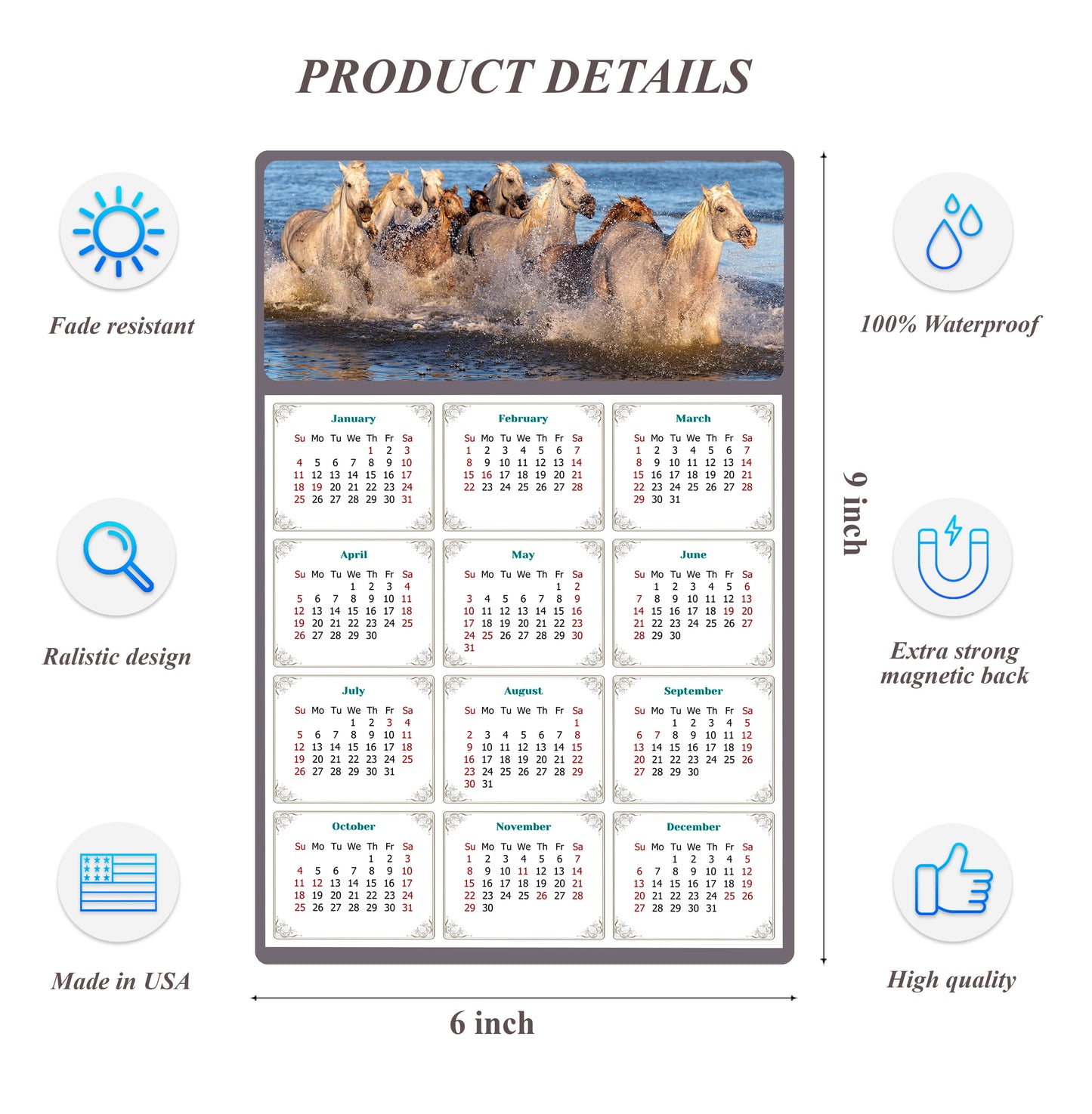 2026 Peel & Stick Calendar - Today is my Lucky Day Removable - Horses 08 (9"x 6")
