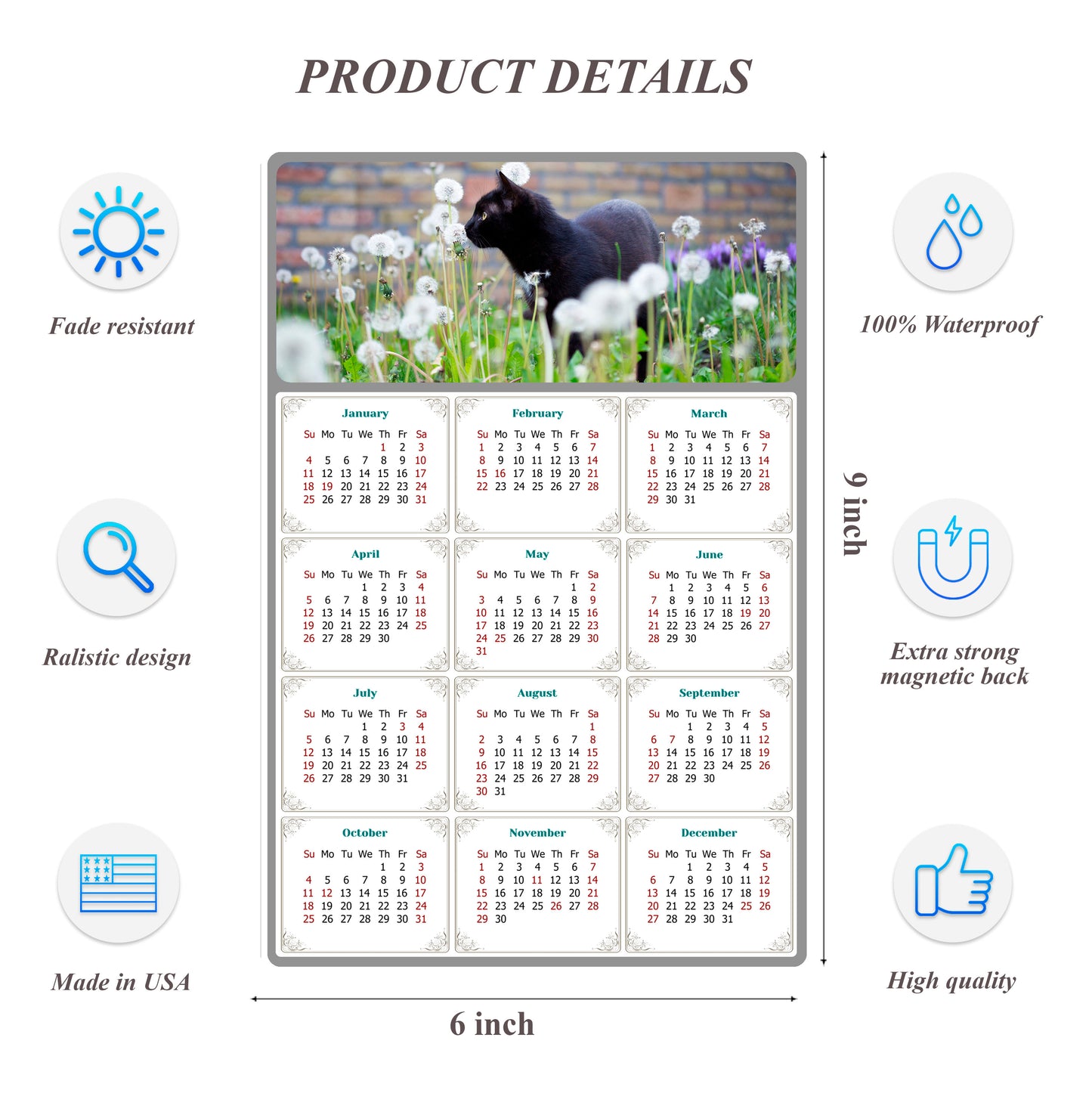 2026 Peel & Stick Calendar - Today is my Lucky Day Removable - Cat 05 (9"x 6")