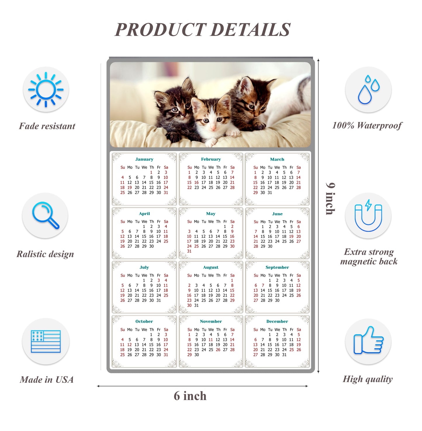 2026 Peel & Stick Calendar - Today is my Lucky Day Removable - Cat 021 (9"x 6")