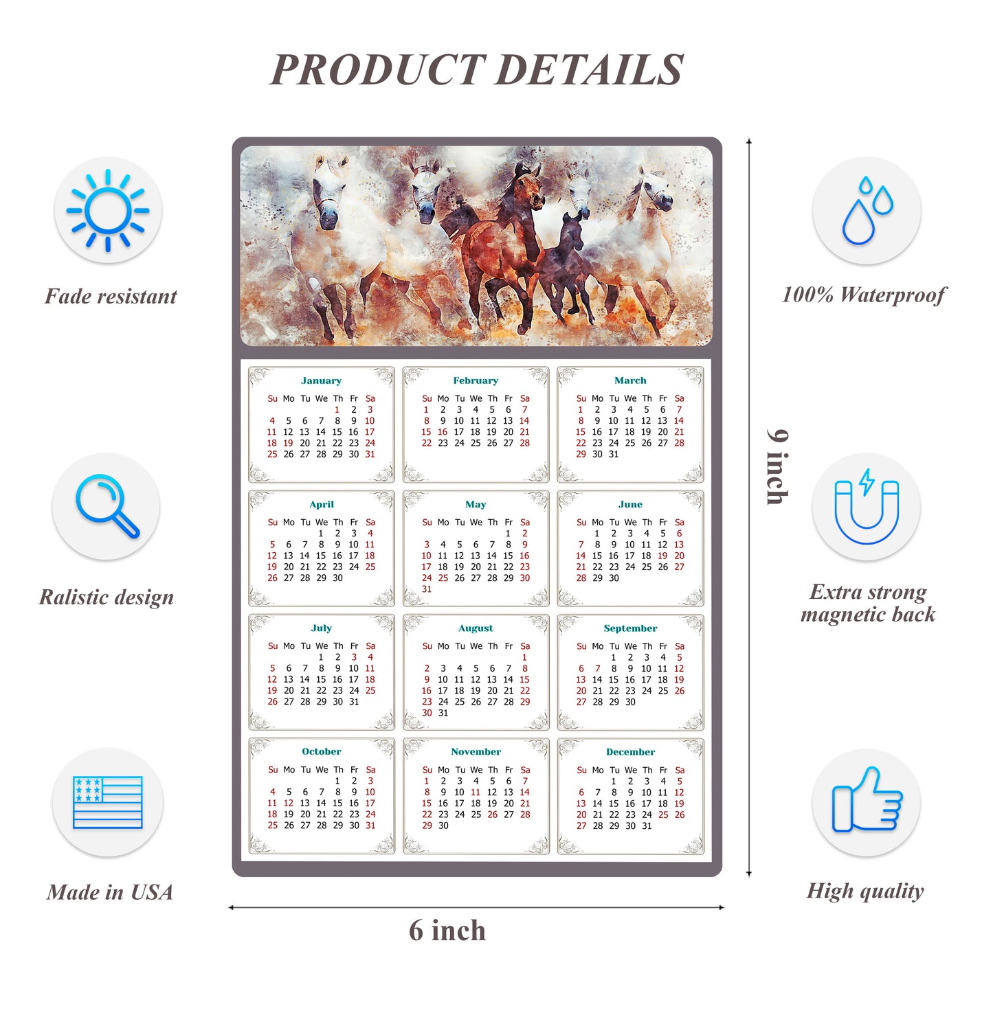 2026 Peel & Stick Calendar - Today is my Lucky Day Removable - Horses 09 (9"x 6")