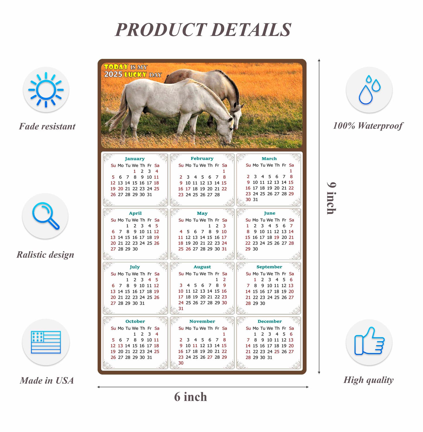 2025 Peel & Stick Calendar - Today is my Lucky Day Removable - Horses 013 (9"x 6")