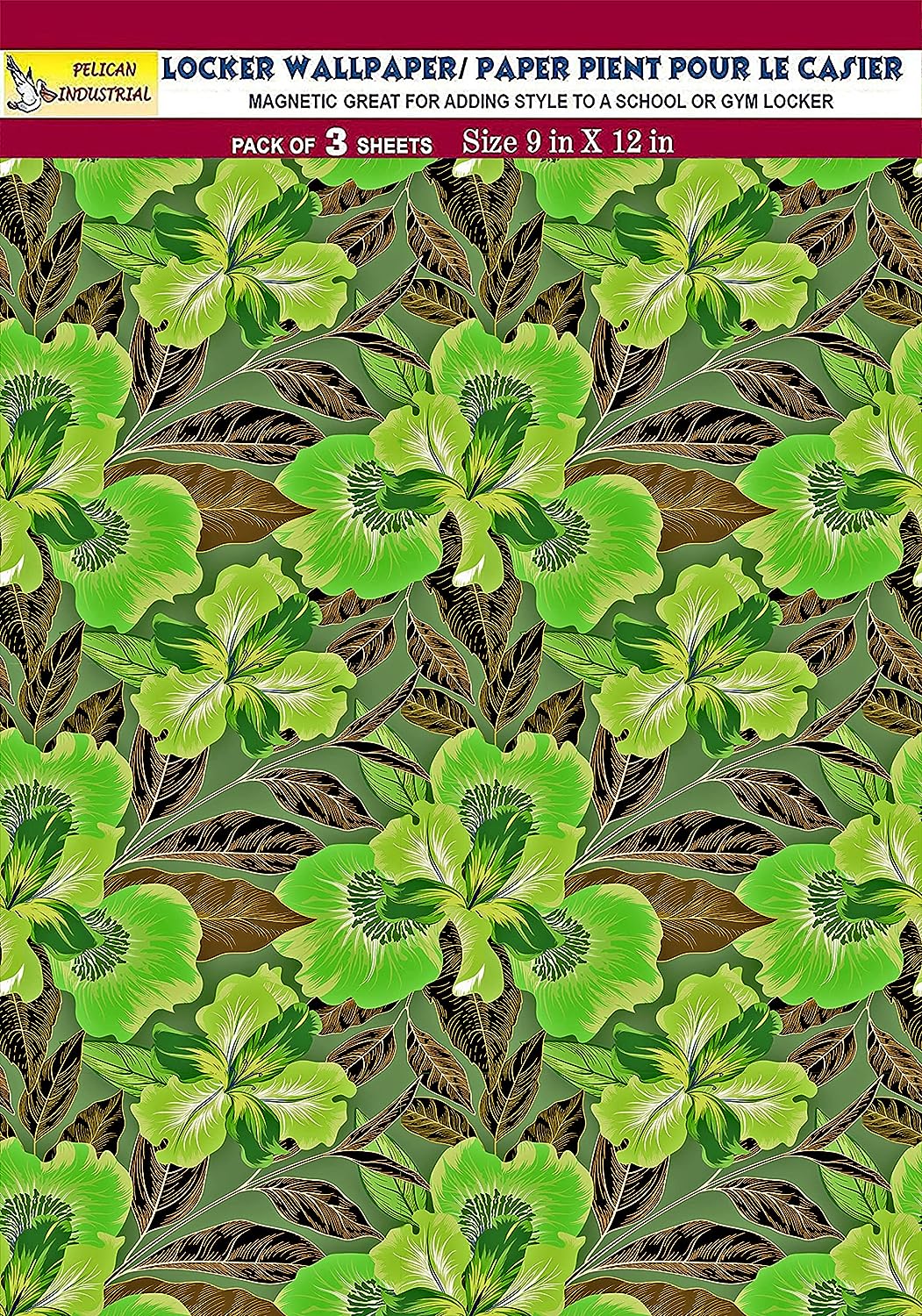 PELICAN INDUSTRIAL Magnetic Locker Wallpaper (Full Sheet Magnetic) - Remove & Reuse Decorative Vinyl - Made in USA - Fade, Tear and Water Resistant - (Tropical Leaves) - Pack of 3 Sheets (vb057b)