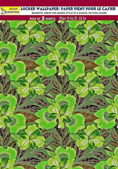 PELICAN INDUSTRIAL Magnetic Locker Wallpaper (Full Sheet Magnetic) - Remove & Reuse Decorative Vinyl - Made in USA - Fade, Tear and Water Resistant - (Tropical Leaves) - Pack of 3 Sheets (vb057b)