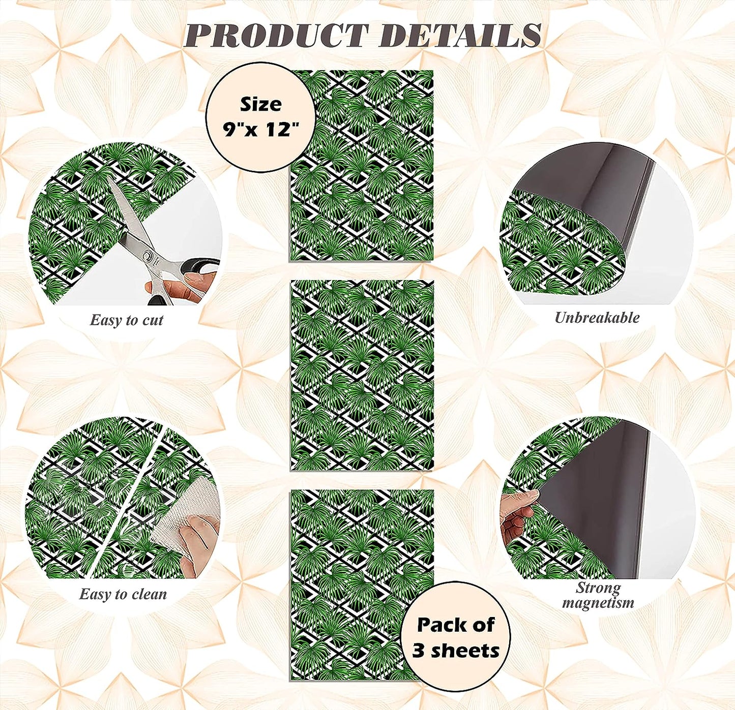 PELICAN INDUSTRIAL Magnetic Locker Wallpaper (Full Sheet Magnetic) - Remove & Reuse Decorative Vinyl - Made in USA - Fade, Tear and Water Resistant - (Tropical Leaves) - Pack of 3 Sheets (vb057c)
