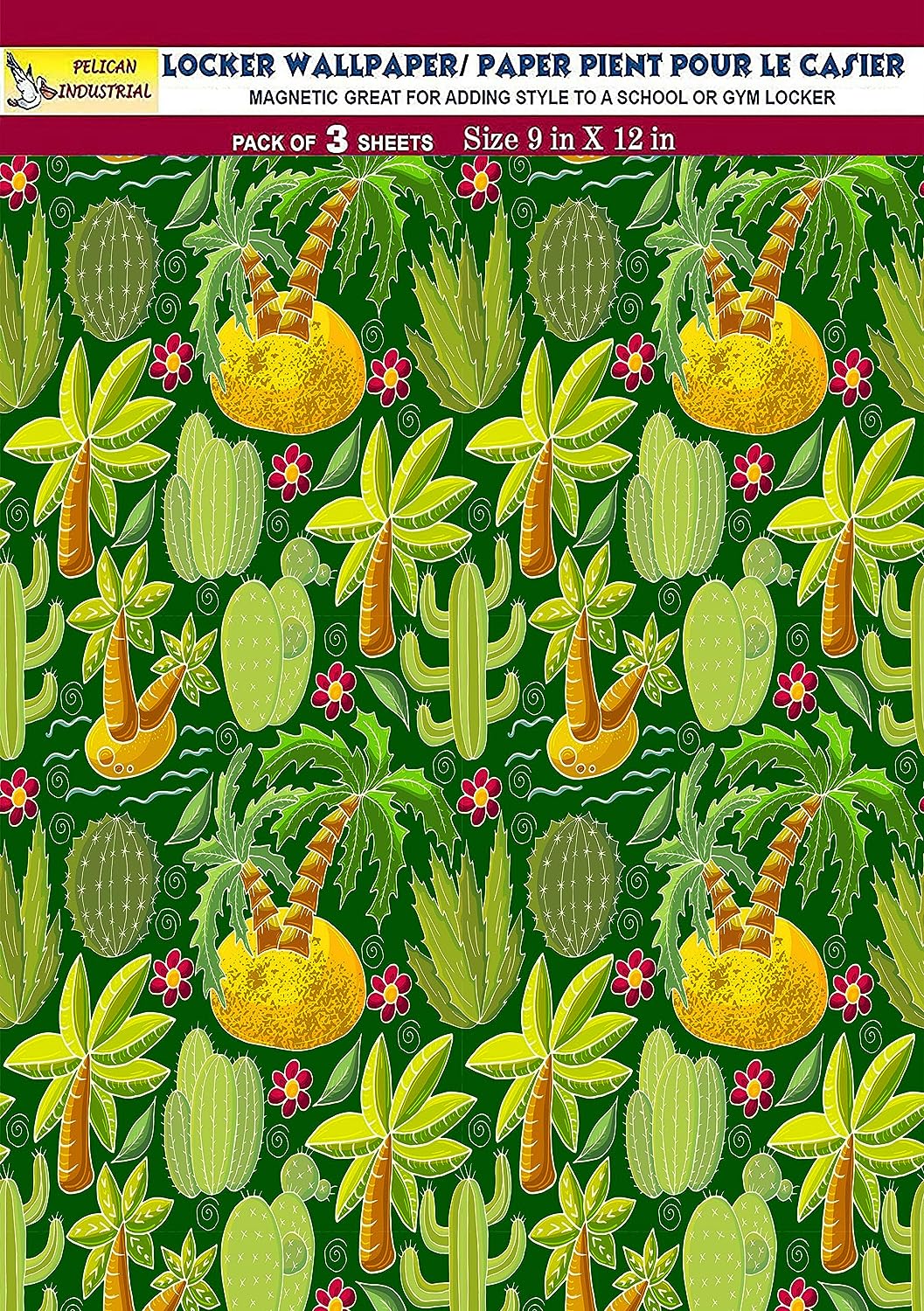 PELICAN INDUSTRIAL Magnetic Locker Wallpaper (Full Sheet Magnetic) - Remove & Reuse Decorative Vinyl - Made in USA - Fade, Tear and Water Resistant - (Tropical Leaves) - Pack of 3 Sheets (vb052)