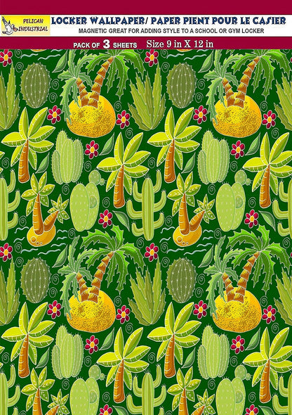 PELICAN INDUSTRIAL Magnetic Locker Wallpaper (Full Sheet Magnetic) - Remove & Reuse Decorative Vinyl - Made in USA - Fade, Tear and Water Resistant - (Tropical Leaves) - Pack of 3 Sheets (vb052)