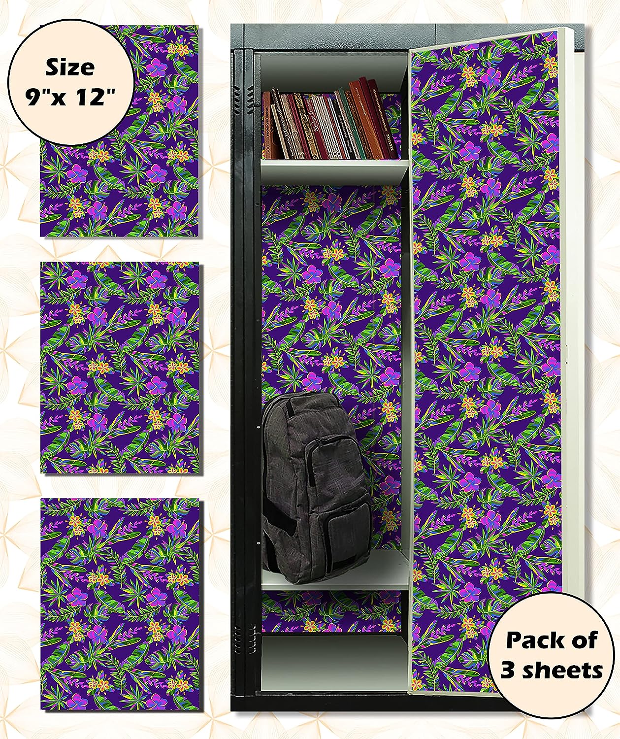 PELICAN INDUSTRIAL Locker Wallpaper Magnetic (Full Sheet Magnetic) - Remove & Reuse Decorative Vinyl - Made in USA - Fade, Tear and Water Resistant - Pack of 3 Sheets (Tropical Paradise) (vb063)