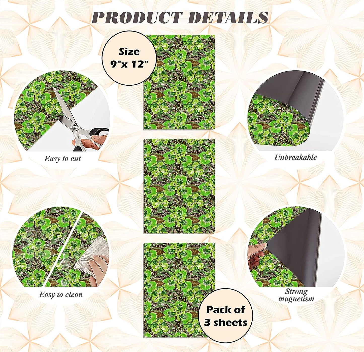 PELICAN INDUSTRIAL Magnetic Locker Wallpaper (Full Sheet Magnetic) - Remove & Reuse Decorative Vinyl - Made in USA - Fade, Tear and Water Resistant - (Tropical Leaves) - Pack of 3 Sheets (vb057b)