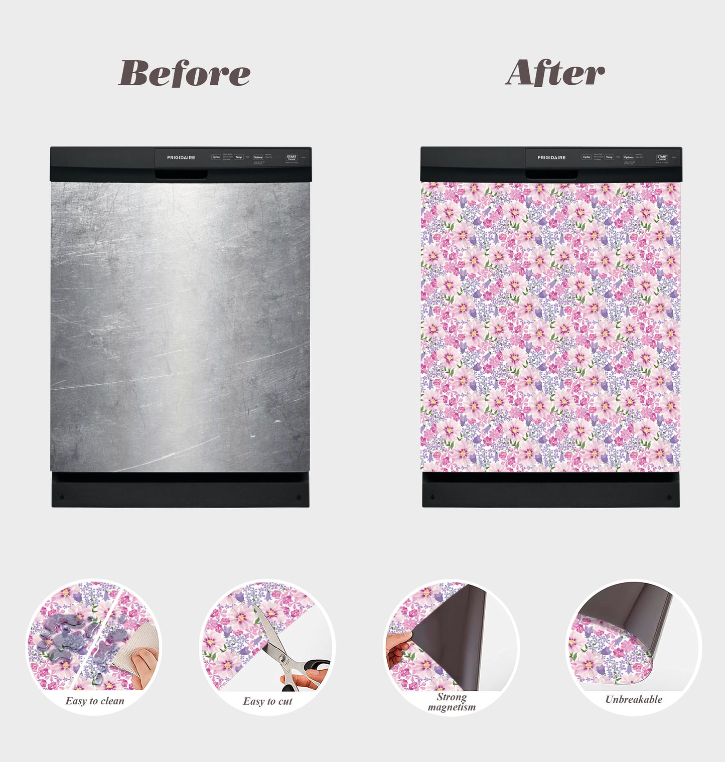 Dishwasher Magnet Cover - Reusable Magnetic Tiles Decal - Pack of 4 Tiles - V064