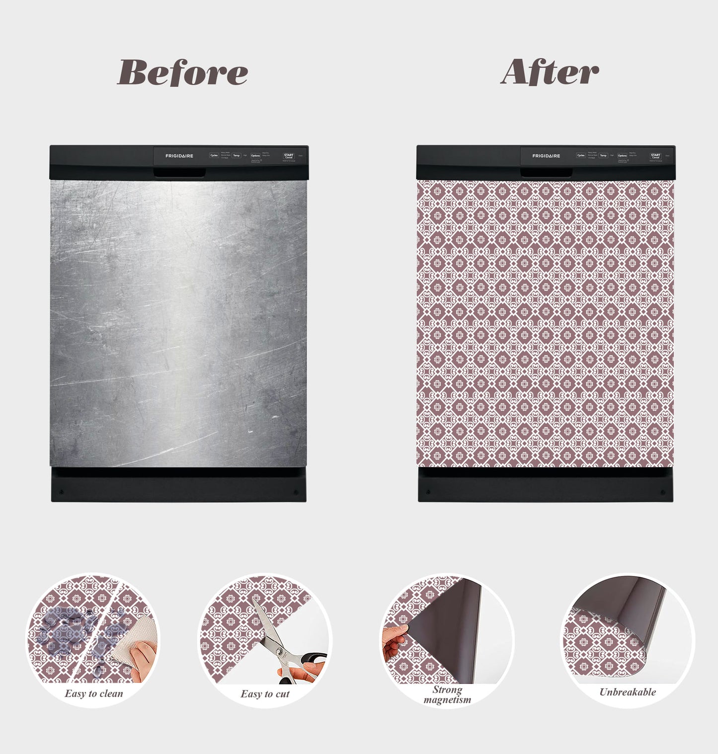 Dishwasher Magnet Cover - Reusable Magnetic Tiles Decal - Pack of 4 Tiles - V065