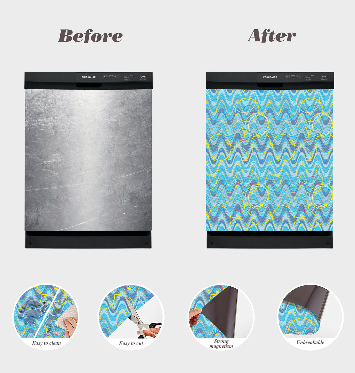 Dishwasher Magnet Cover - Reusable Magnetic Tiles Decal - Pack of 4 Tiles - V055
