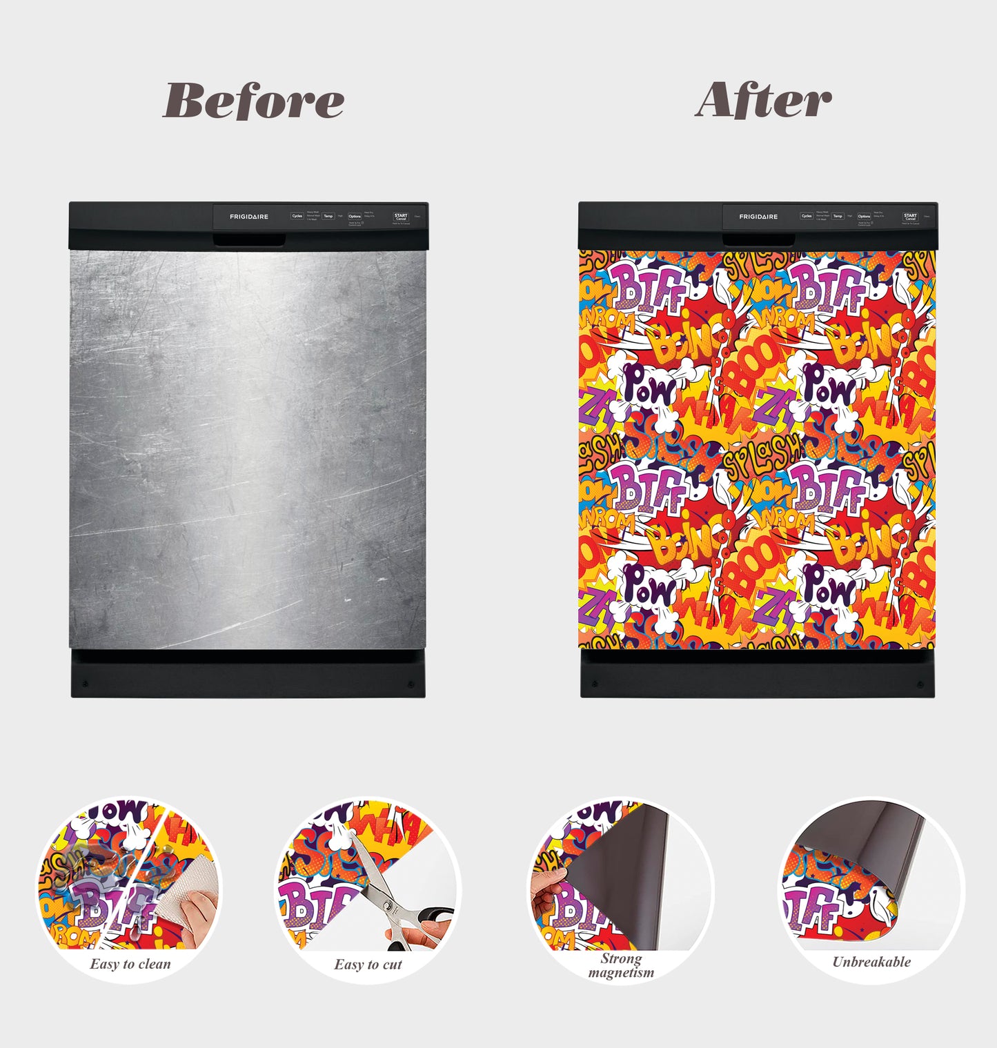 Dishwasher Magnet Cover - Reusable Magnetic Tiles Decal - Pack of 4 Tiles - V061
