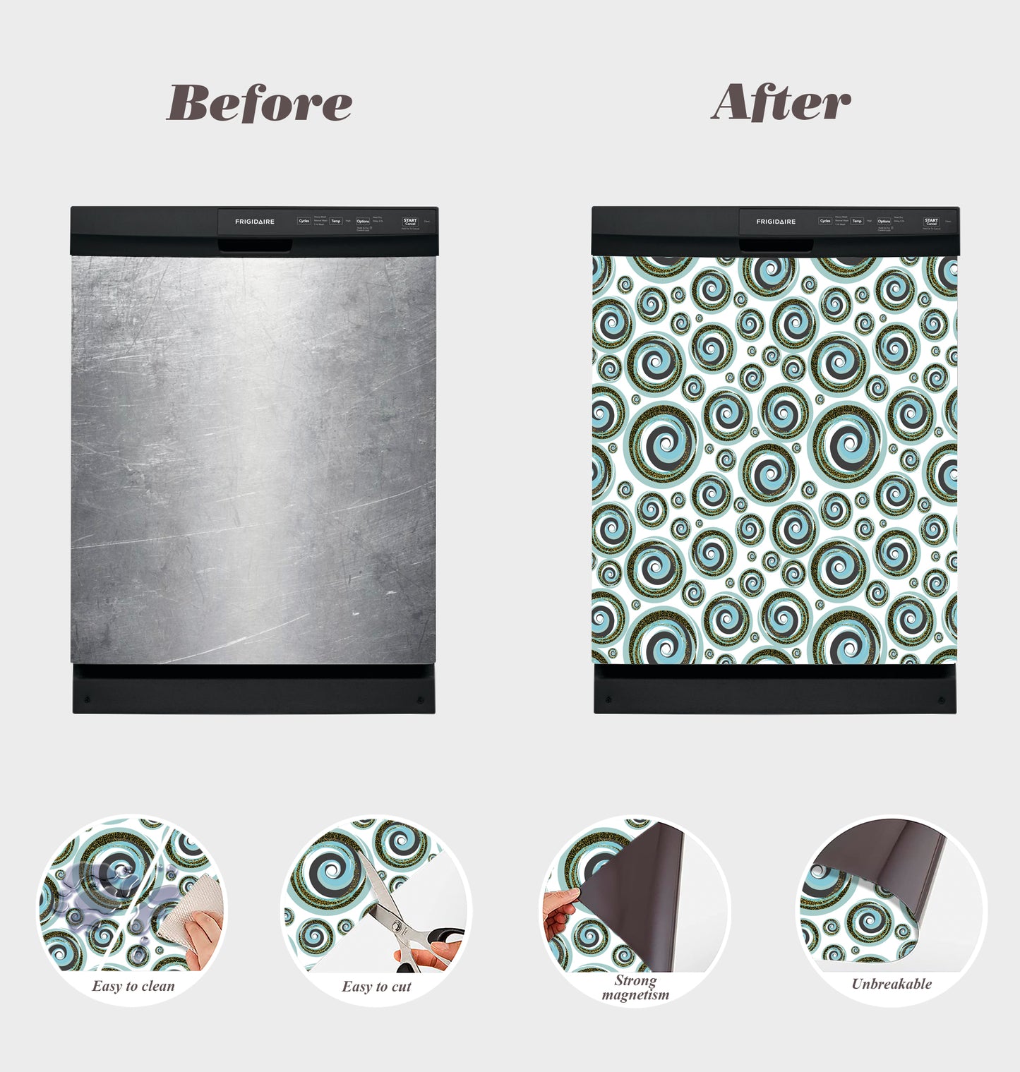 Dishwasher Magnet Cover - Reusable Magnetic Tiles Decal - Pack of 4 Tiles - V051