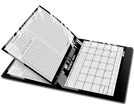 2025 - 2026 Academic Year 12 Months Student Calendar 3-Ring Binder - Black&White - (Edition #012)
