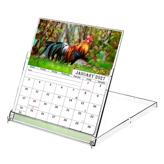 2027 CD-Style Desk Calendar 12 Months Calendar (Roosters)
