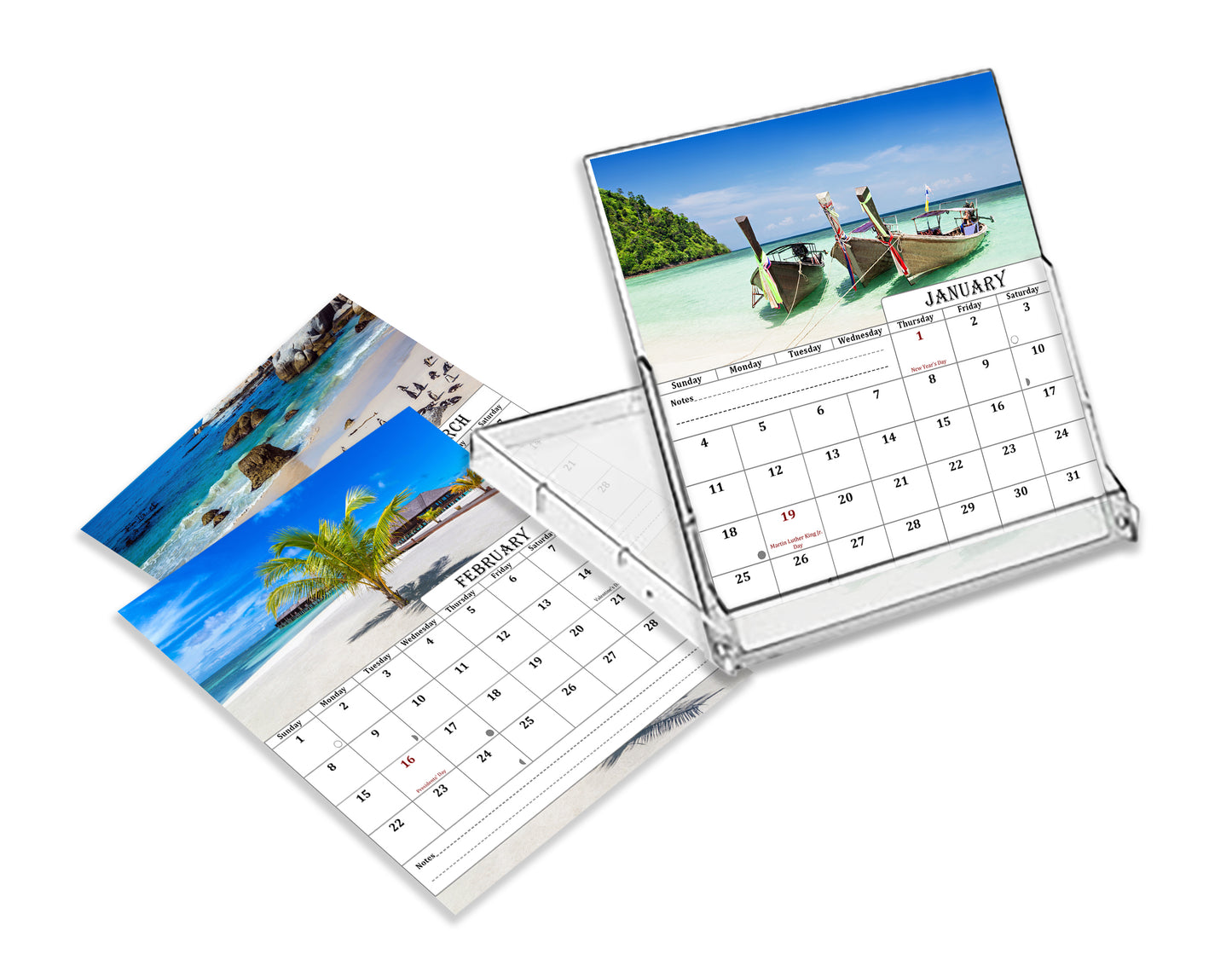 2027 CD-Style Desk Calendar 12 Months Calendar (Beaches)