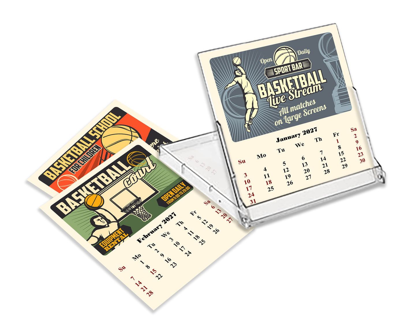 2027 CD-Style Desk Calendar 12 Months Calendar (Basketball)