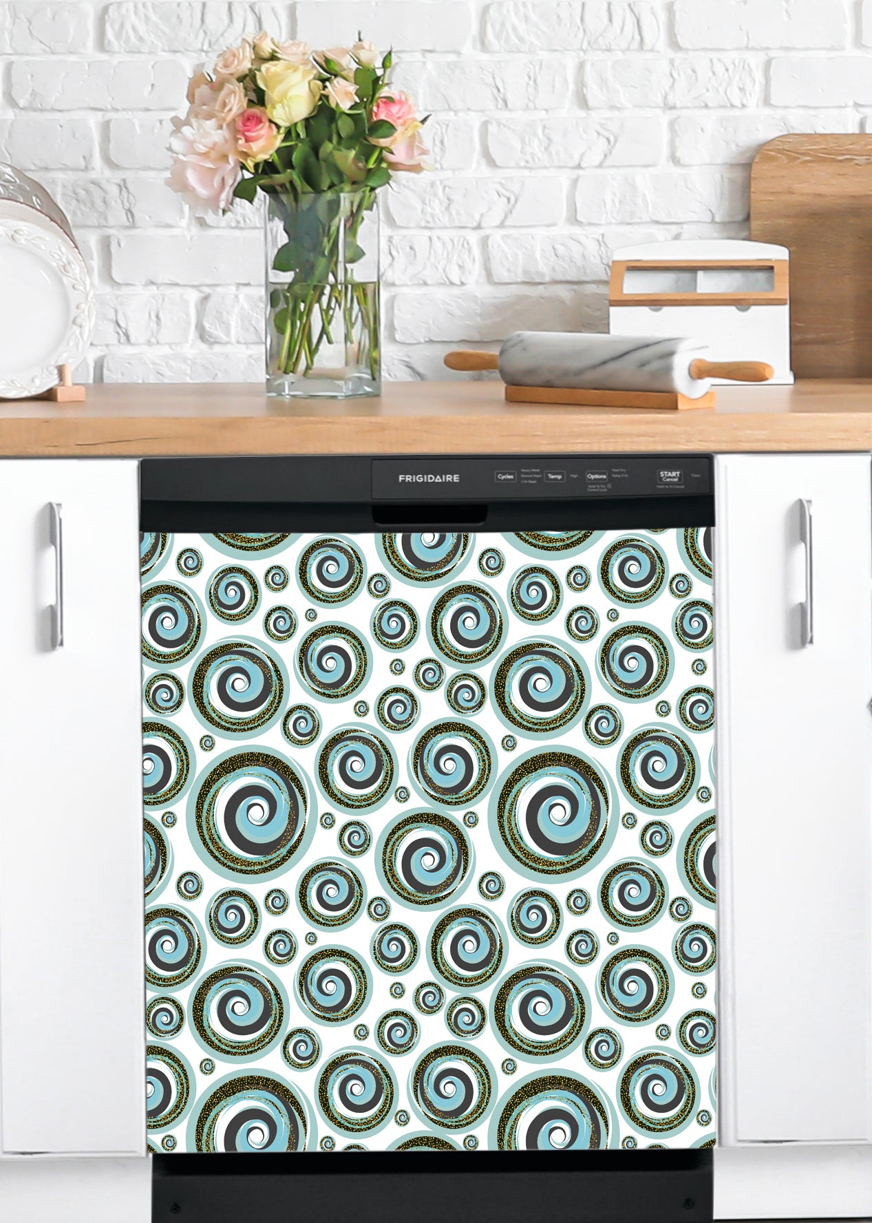 Dishwasher Magnet Cover - Reusable Magnetic Tiles Decal - Pack of 4 Tiles - V051