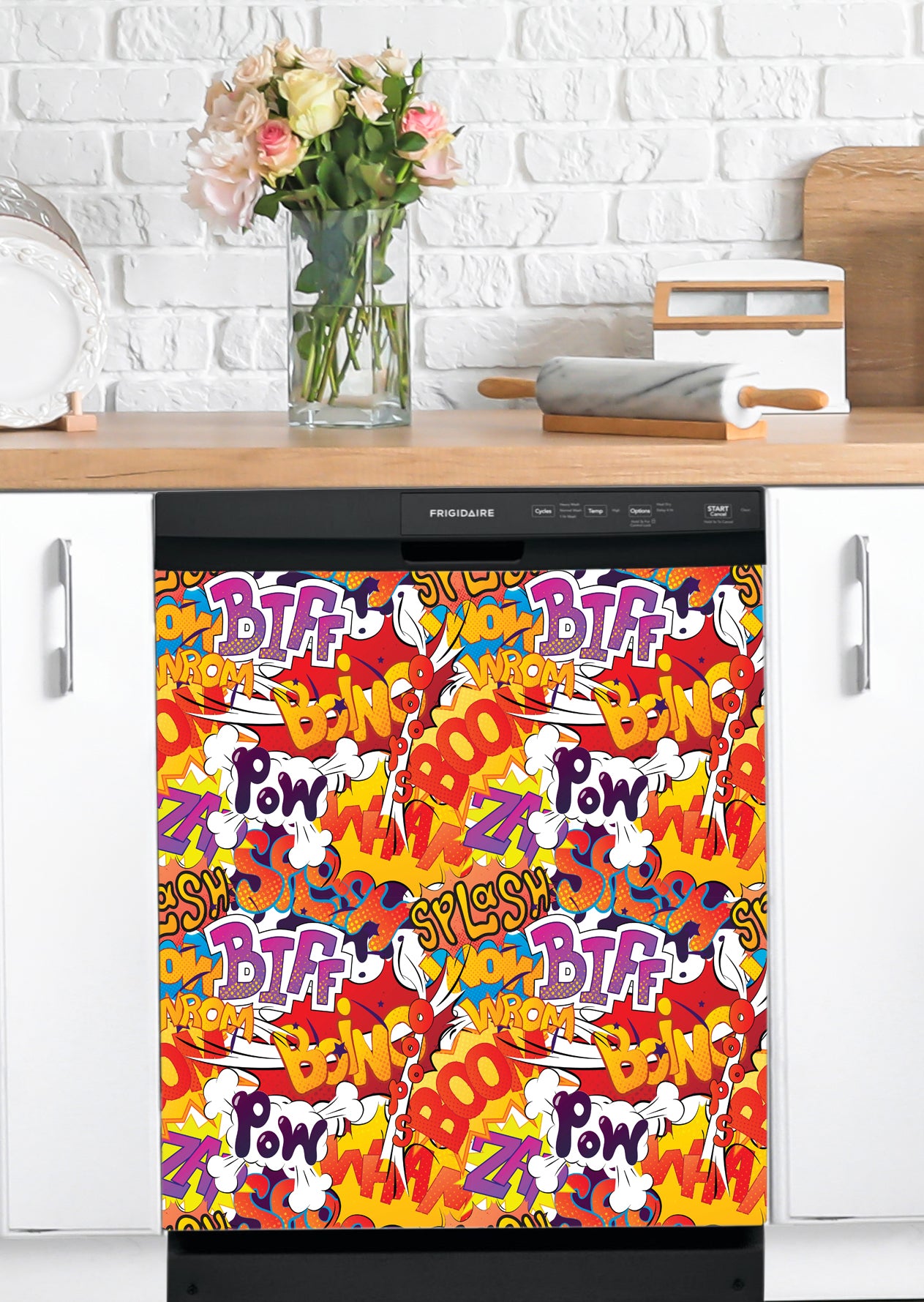 Dishwasher Magnet Cover - Reusable Magnetic Tiles Decal - Pack of 4 Tiles - V061