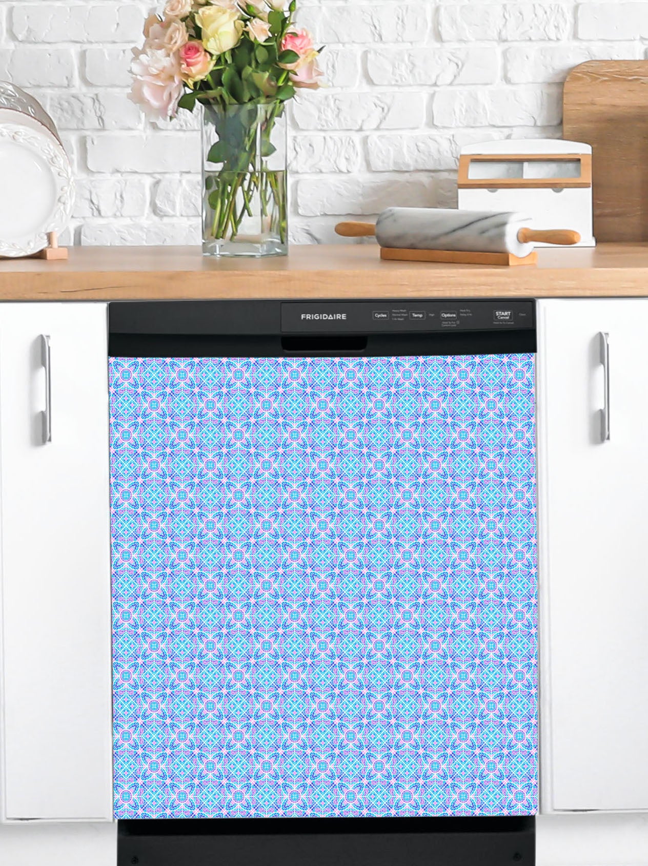 Dishwasher Magnet Cover - Reusable Magnetic Tiles Decal - Pack of 4 Tiles - V067