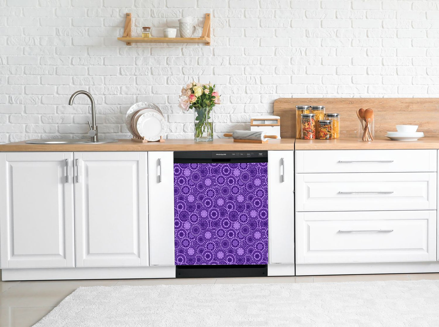 Dishwasher Magnet Cover - Reusable Magnetic Tiles Decal - Pack of 4 Tiles - V049