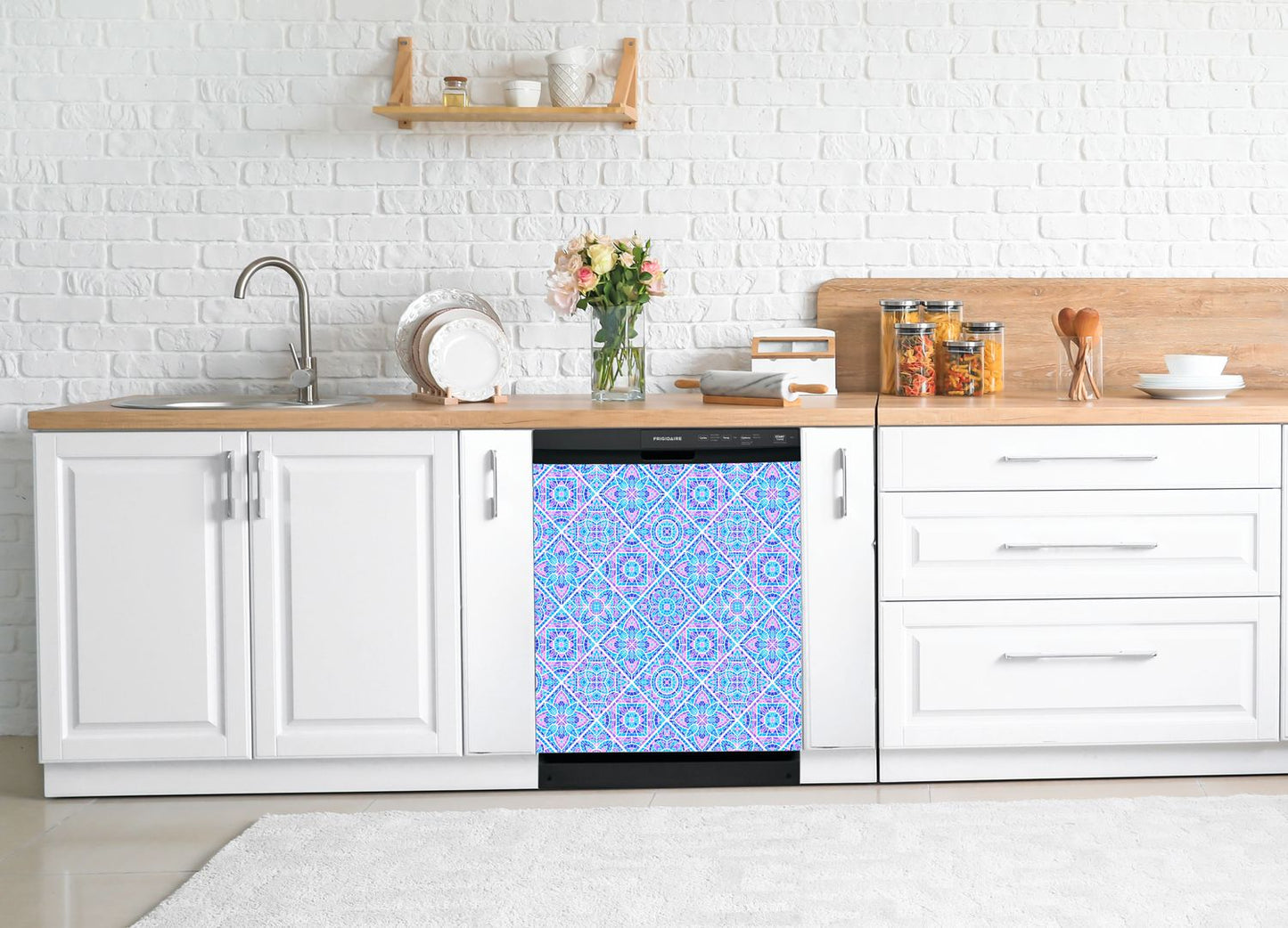 Dishwasher Magnet Cover - Reusable Magnetic Tiles Decal - Pack of 4 Tiles - V066