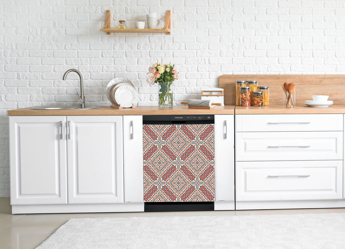 Dishwasher Magnet Cover - Reusable Magnetic Tiles Decal - Pack of 4 Tiles - V071