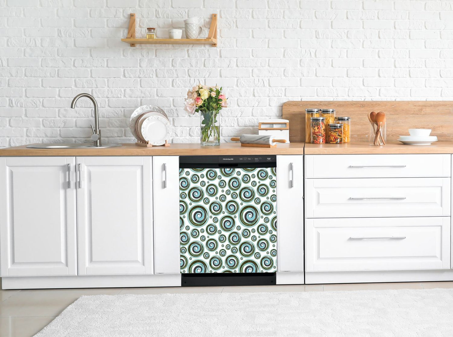 Dishwasher Magnet Cover - Reusable Magnetic Tiles Decal - Pack of 4 Tiles - V051