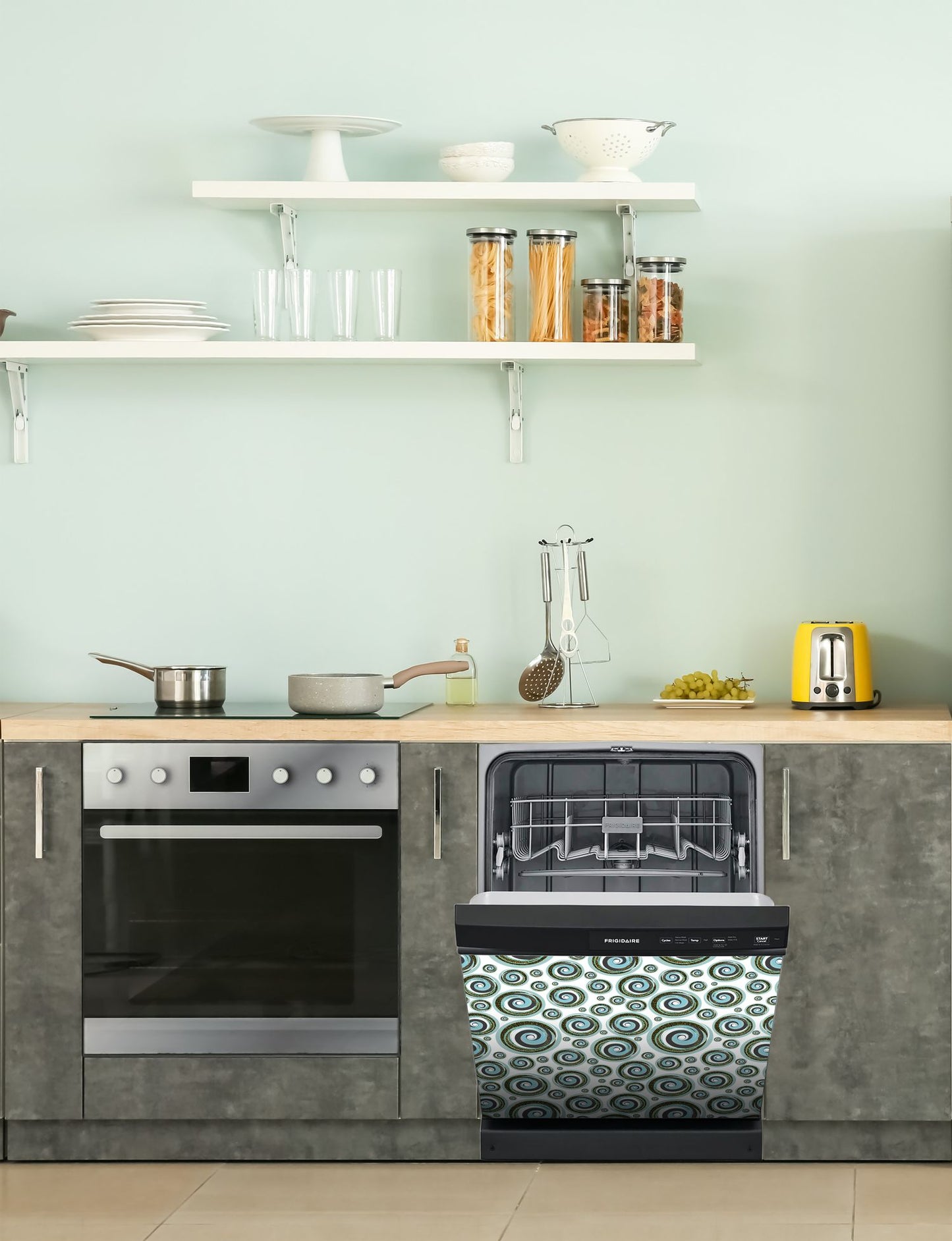 Dishwasher Magnet Cover - Reusable Magnetic Tiles Decal - Pack of 4 Tiles - V051