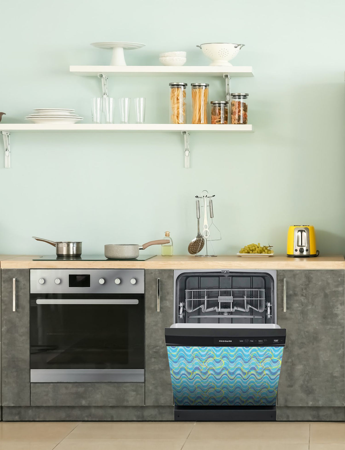 Dishwasher Magnet Cover - Reusable Magnetic Tiles Decal - Pack of 4 Tiles - V055