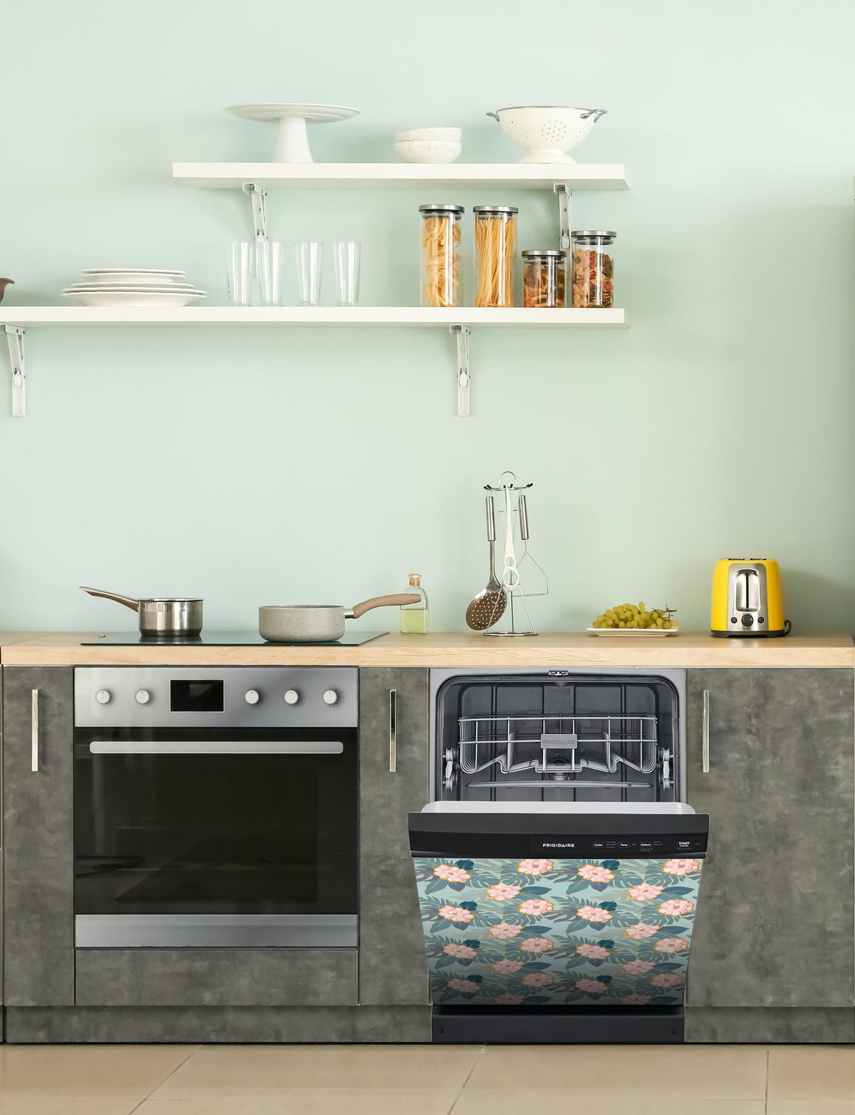 Dishwasher Magnet Cover - Reusable Magnetic Tiles Decal - Pack of 4 Tiles - V03