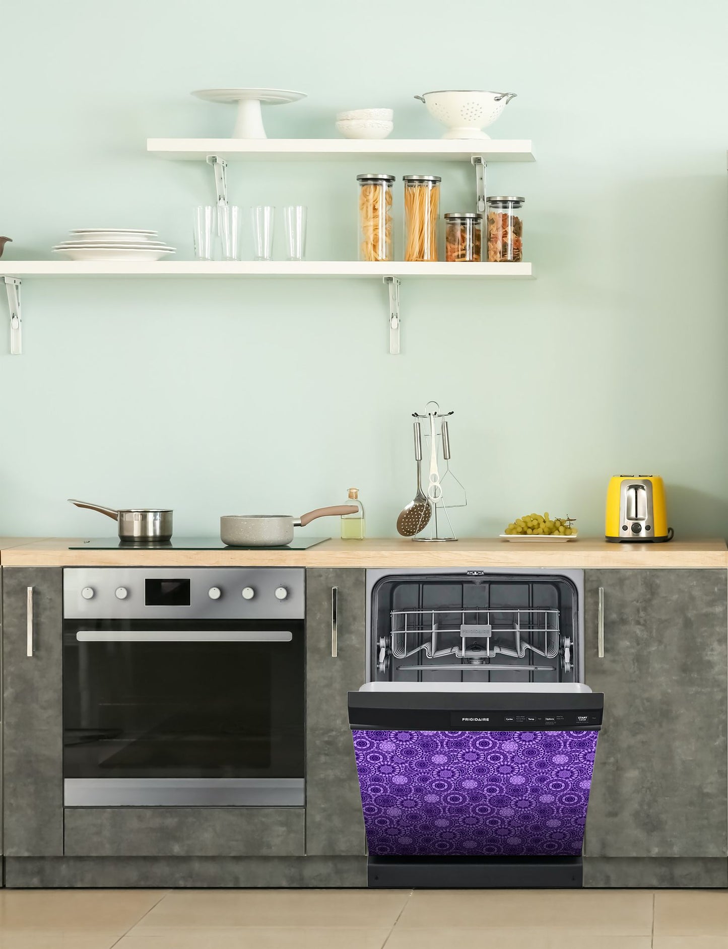 Dishwasher Magnet Cover - Reusable Magnetic Tiles Decal - Pack of 4 Tiles - V049